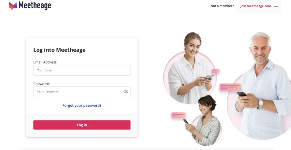 Meetheage login page